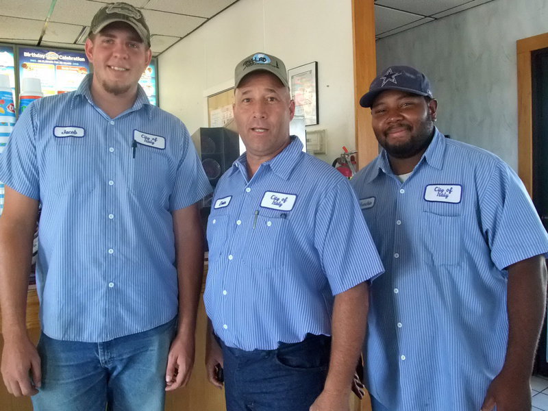 Image: Jacob, Dean and Cedric — Jacob Hopkins, Dean Carroll and Cedric Walker (City of Italy employees) came out to eat lunch and share in the fun for Italy Appreciation Day.