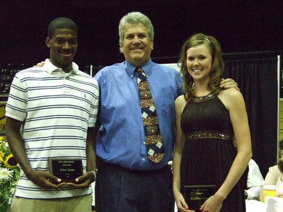 Image: John and Kaitlyn — Coach Coleman honors the Track MVPs.