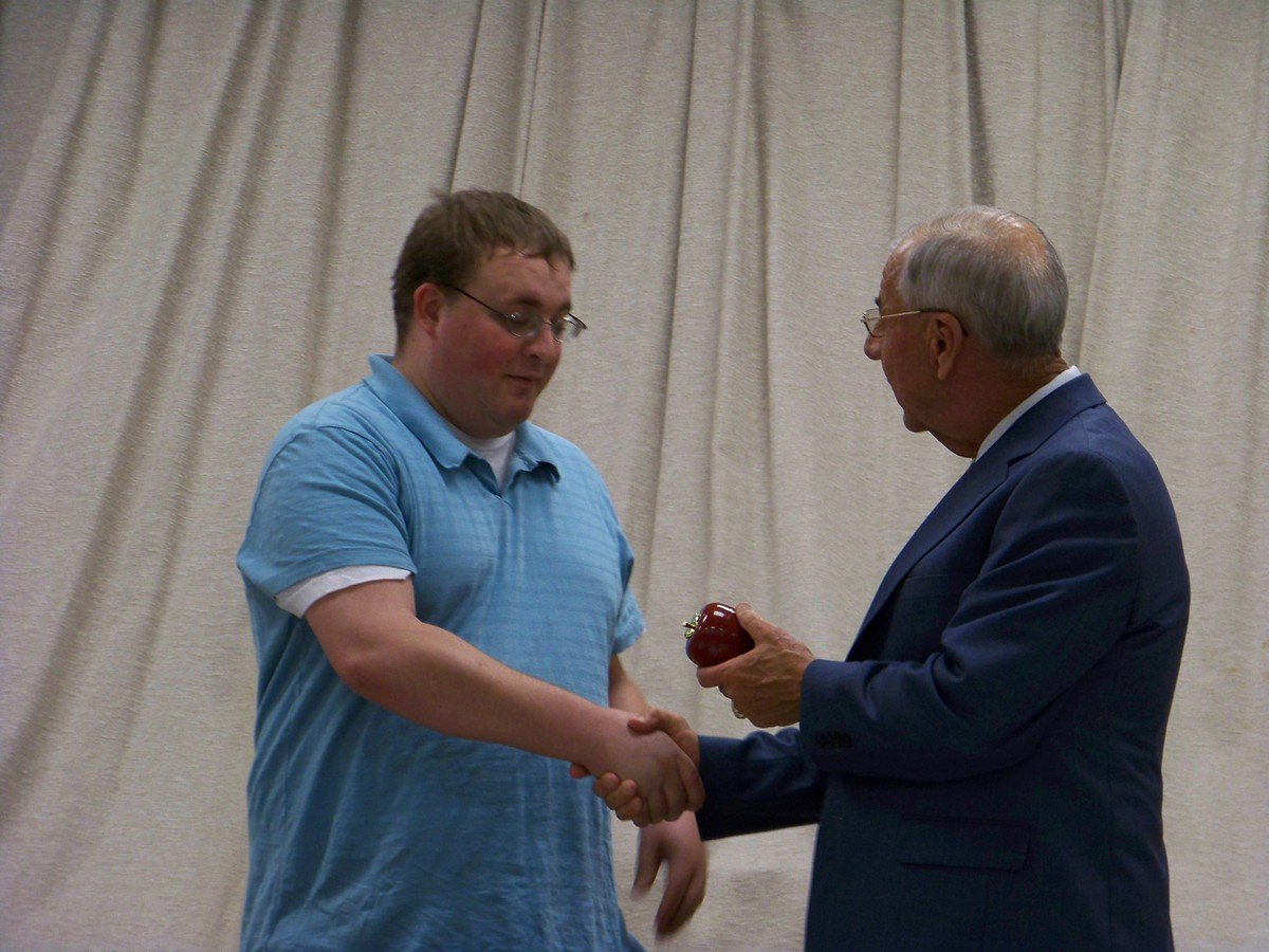 Image: Employee of the Month — Jimmie Malone, ISD superintendent, congratulates Michael Destefani, employee of the month.