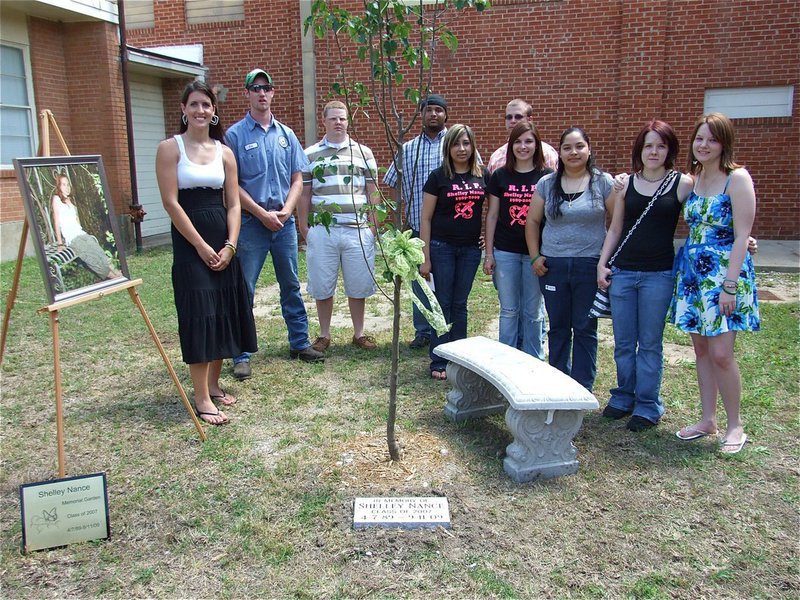 Image: Shelley’s classmates — Several of Shelley’s classmates were in attendance to honor Shelley during the dedication of her Memorial Garden. Left to right: Megann Lewis, Eric Bradley, Donnie Clingenpeel, Stacy Barnett, Diana Cortez, Jon Phillips, Krystyna Campbell, Olivia Gayton, Stephanie Grady and Alison Green