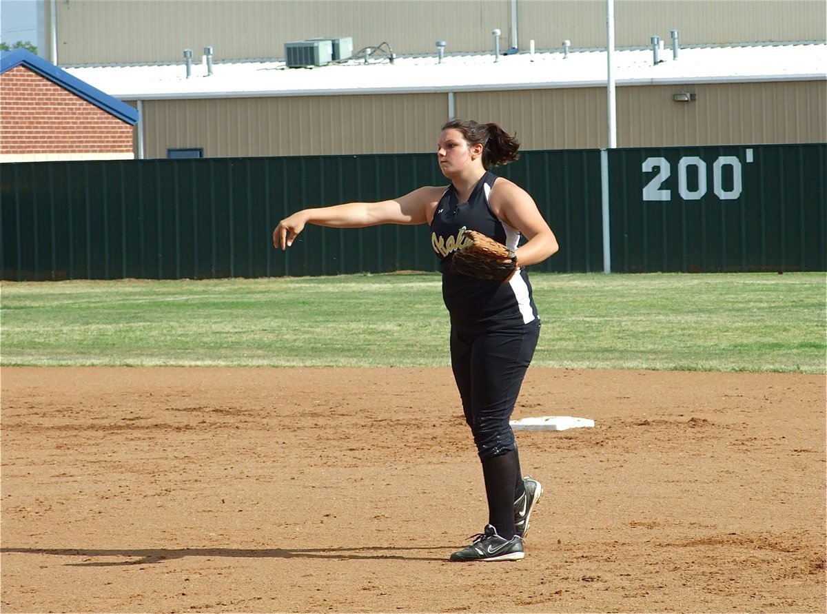 Image: That’s the game — Lady Gladiators’ senior second baseman, Cori Jeffords, caps off a strong series for her and her teammates by dropping the hammer down on Meridian’s final batter. Jeffords throws to fellow senior Drew Windham, on first base, for the last out.