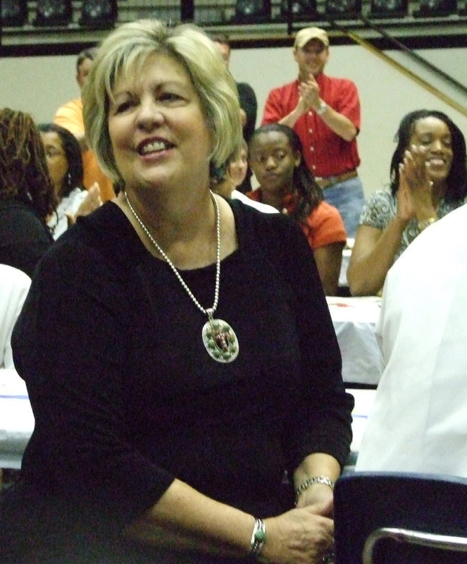 Image: Mrs. Hyles has happy tears — Mrs. Hyles was honored with a standing ovation at the FCCLA &amp; FFA Banquet this week.  After 39 years, retirement is in her future.