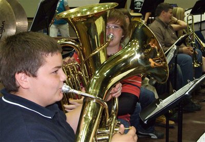 Image: Kelton &amp; Tyler — 7th grade 1st chair baritone player Kelton Bales and 1st chair tuba player Tyler Vencill play it loud and proud.