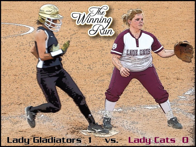 Image: The winning run — Anna “Hollywood” Viers steps on home plate to score what ultimately was the winning run to beat the DeLeon Lady Cats 1-0 in game two of the best 2-out of-3 bi-district series. Viers accounted for 3 of the 4 runs scored by the Lady Gladiators over the course of the two victories against DeLeon.