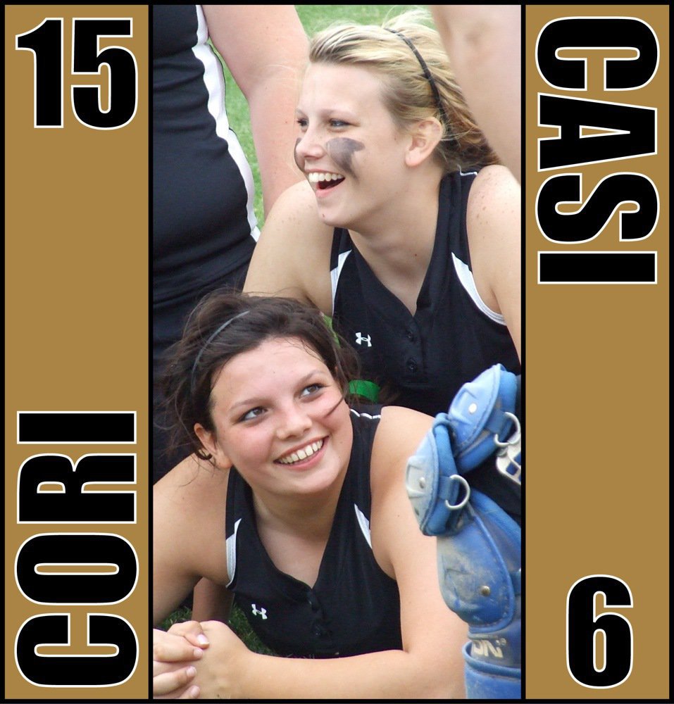 Image: Smiling sisters — Sisters Cori and Casi Jeffords celebrate the Lady Gladiators’ bi-district win over DeLeon.