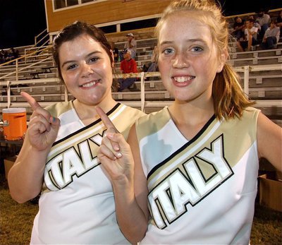 Image: Bailey and Hannah — Italy JH Cheerleaders Bailey DeBorde and Hannah Washington show who is number one.