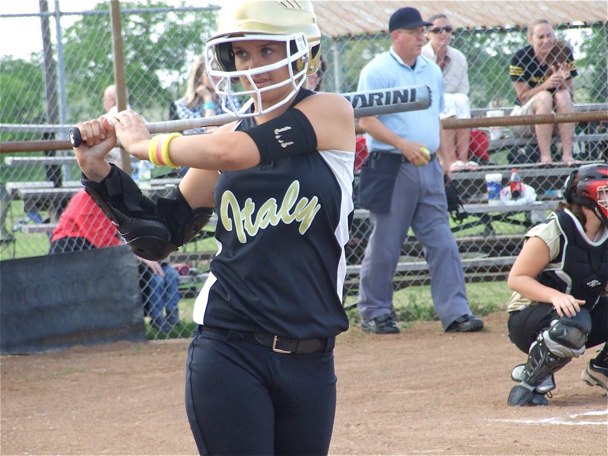 Image: Courtney leads the way — Courtney Westbrook’s lead-off bat to start the game in Dawson was an eventful one after Westbrook was struck in the hand by a pitch that was ruled a tip foul.