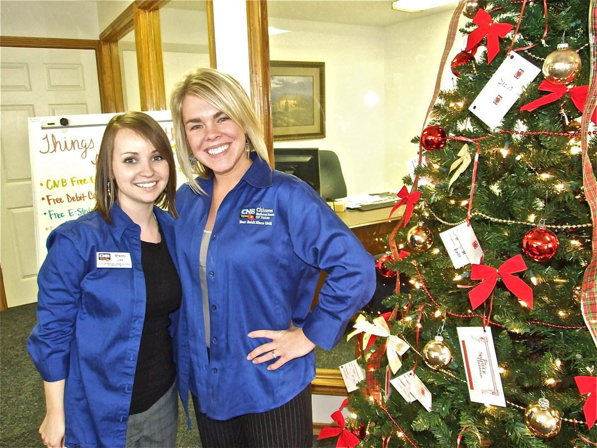 Image: Brandy and Dallas — Brandy Leal and Dallas Miller invite you to stop by Citizens National Bank of Texas (CNB) and participate in their Angel Tree program. The CNB lobby is open from 9:00-4:00 M-F and 9:00-noon on Saturdays so everyone can come get an Angel or more information. All donations will go to families and children in need here in Ellis County.