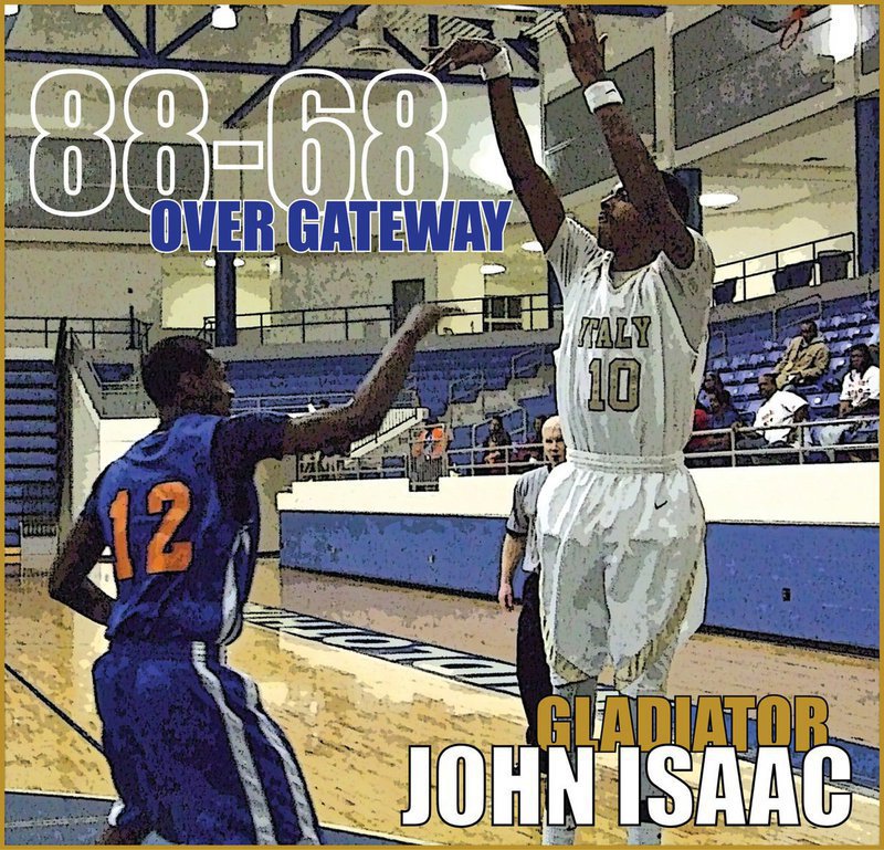 Image: John hits 2 of his 19 — Italy’s John Isaac(10) continues to perform at a high level for the Gladiators.