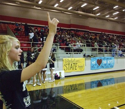 Image: We are #1 — IHS cheerleader Sierra Harris reminds DeLeon fans who’s #1!