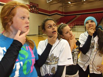 Image: Who will we whip next? — Lady Gladiator softballers Katie Byers, Anna Viers, Morgan Cockerham and Alyssa Richards wonder where the next playoff game is? Italy will play Gateway Monday night in Midlothian at 7:00 p.m.
