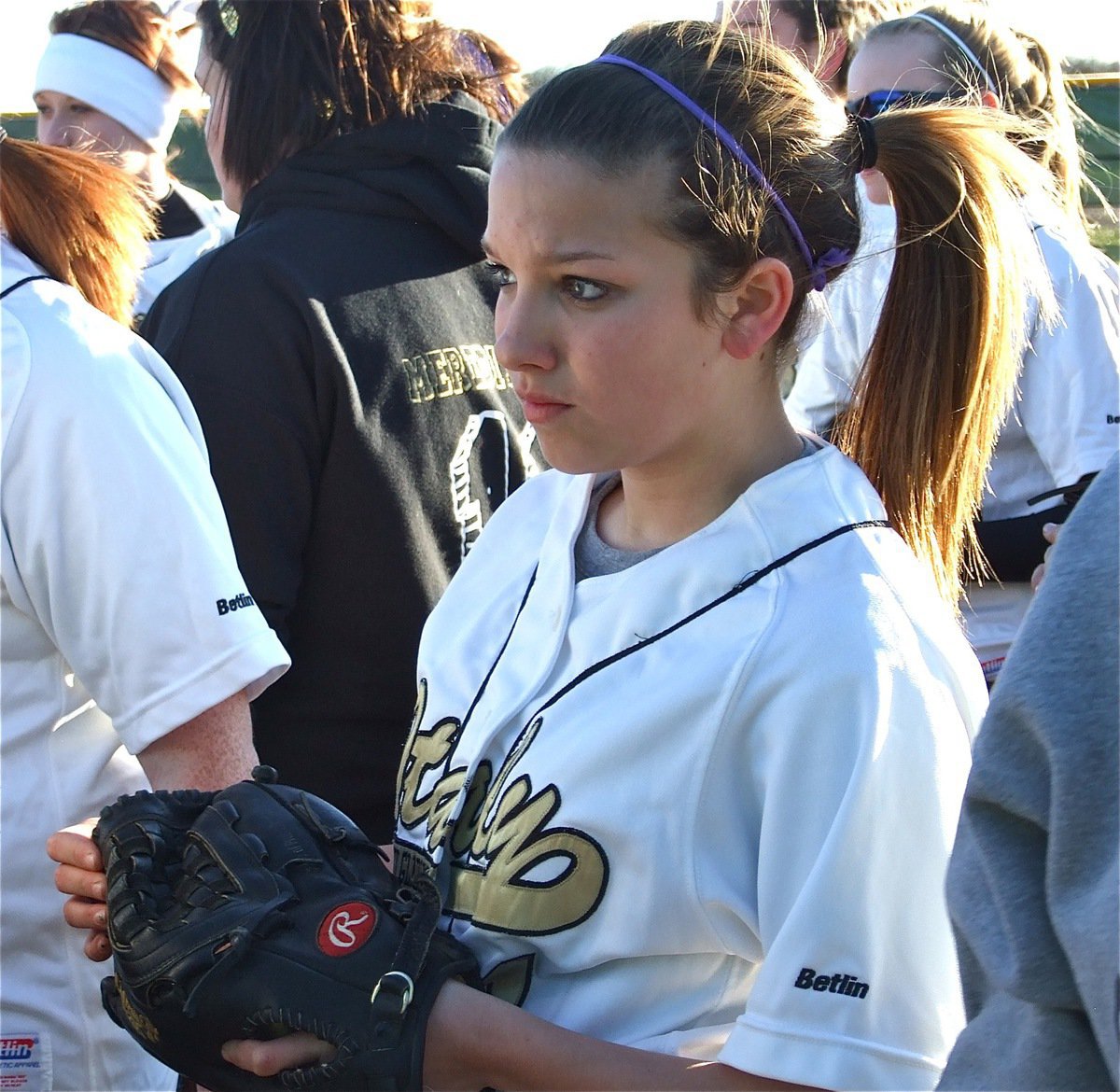 Image: Morgan eyes Rice — Morgan Cockerham has her game face on as she studies the Rice lineup.