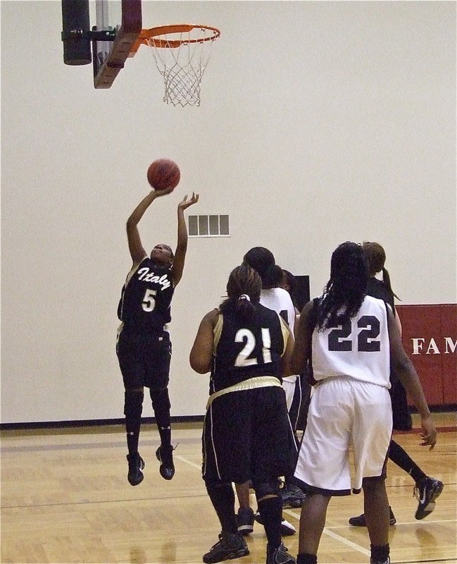 Image: Copeland gets open — Jameka Copeland(5) hits an open shot while Khadijah Davis(21) gets in position to rebound just in case.