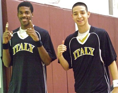 Image: Who’s taller? — John Isaac and Oscar Gonzalez have a debate over who is actually taller before their game against the Eagles.