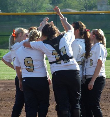 Image: Last huddle — The Italy JV Softball Team huddles one last time as their season comes to an end.