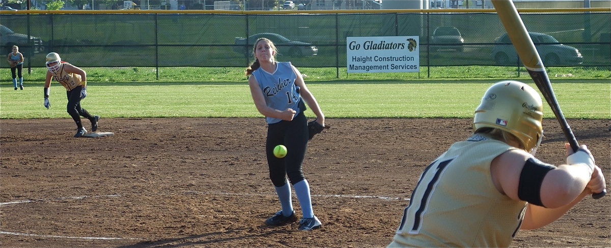 Image: Meredith doubles — Meredith Brummett(11) hits a double off of Waco’s freshman pitching ace Sarah Beth Toben.