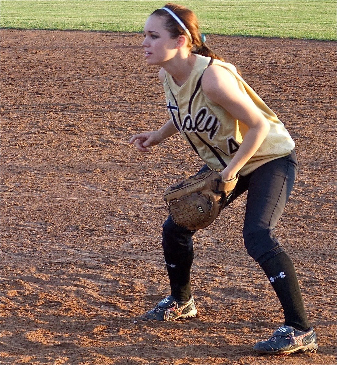 Image: Drew’s ready — Drew Windham(14) stands at the ready at first base.