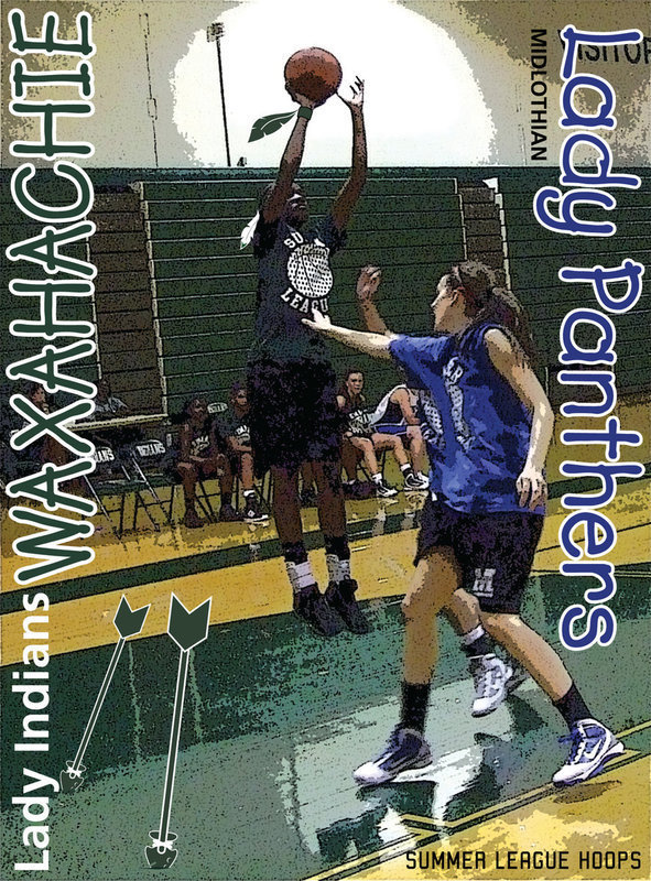 Image: On the warpath — The Waxahachie Lady Indians attack the Midlothian Lady Panthers from start to finish winning 53-32 in the opening summer league game for both teams.