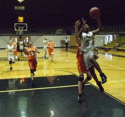 Image: Birdsong finishes — Chante Birdsong(5) attacks the Lady Cougars defense.