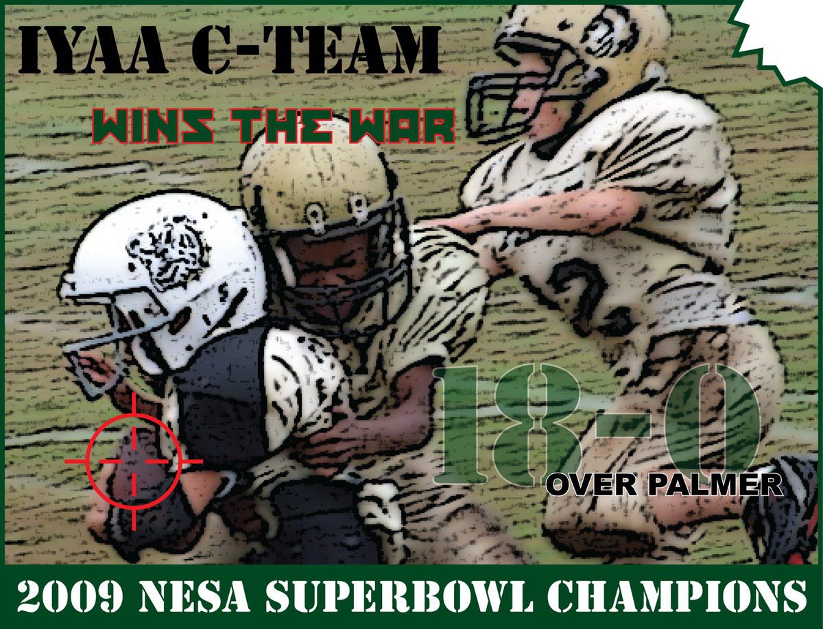 Image: C-Team zeroed in — Ricky Pendleton(3) and Holden Schrotke(22) get posterized after the IYAA C-Team defeated the Palmer Bulldogs 18-0 in the 2009 NESA Superbowl. It was a battle between two unbeaten teams that did not want to lose this war. And by the way, C-Team allowed 0-points scored against them all season.