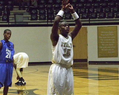 Image: Desmond drops one in — Desmond Anderson(15) drops in a free throw against Southwest Christian.
