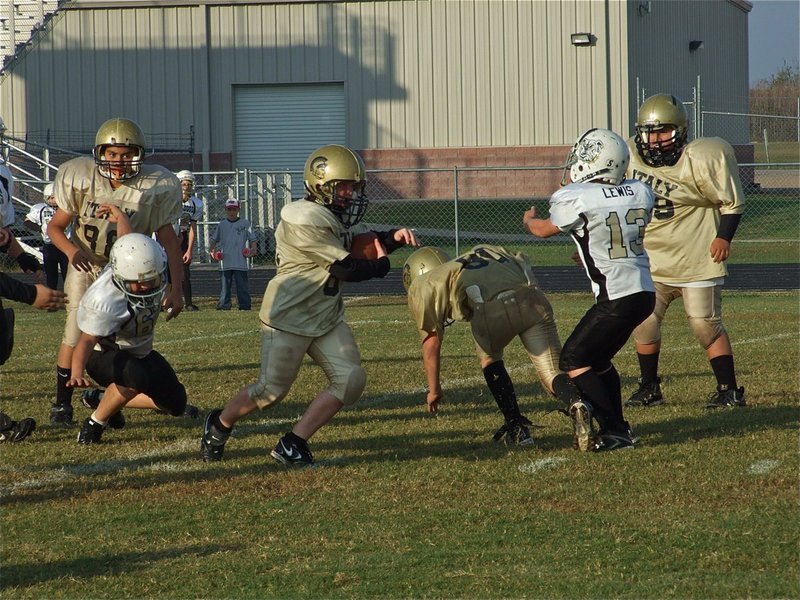 Image: Warren rumbles — Frost product, Austin Warren(81), earns the tough yards from his fullback position.