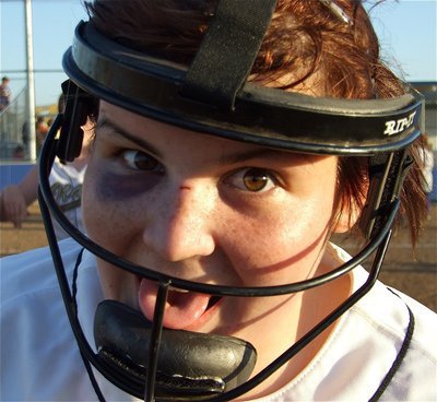 Image: One good eye — Senior Meredith “Mer Bear” Brummett was limited to designated hitting on Friday while nursing a broken nose. “Mer Bear” made the best of it by hitting in a run and drilling a double against the Lady Rattlers.