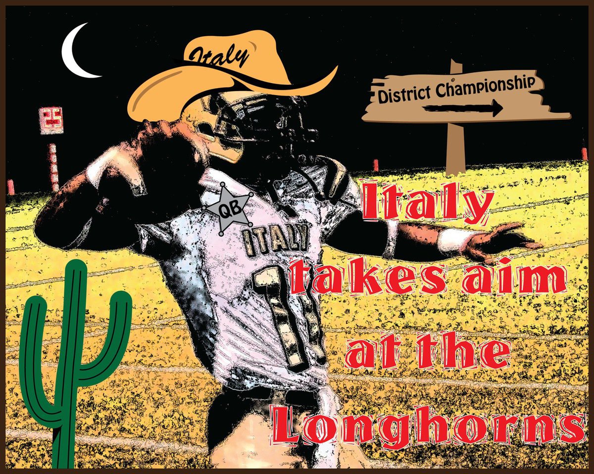 Image: Feather in our cap — The Italy Gladiators lay down the law against the Axtell Longhorns in a Texas, Friday night, shootout. Well, more like a shutout, as the Gladiators blasted their way to a 13-0 victory.