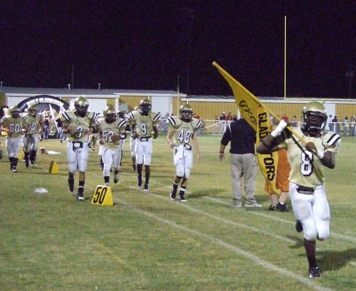 Image: Half time spirit — Gladiators come back from halftime ready to fire it up.