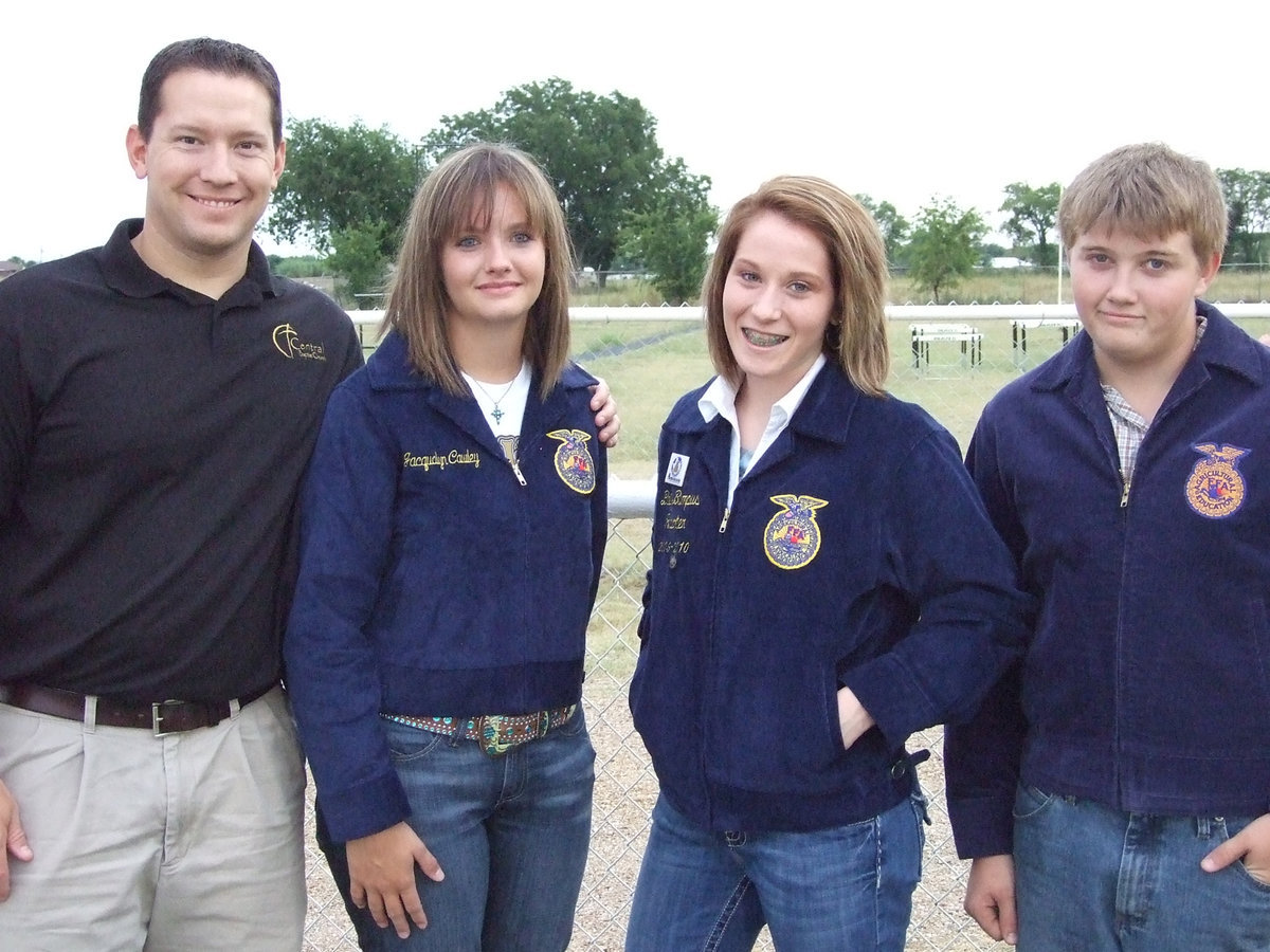 Image: Veterans honored by FFA — Rev. Todd and Tammy Gray (not pictured) were honored Friday night for their service to America.  Both Captains in the Air Force, Rev. Gray was a security forces officer 2002-06 and Mrs. Gray was a civil engineering officer 1999-2007.  Italy FFA representatives are Jacqualyn Cawley, Bailey Bumpus and David Garner.