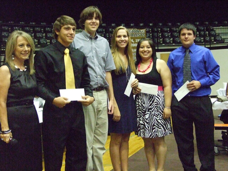 Image: Scholarship winners — The Italy Athletic Booster Club awarded these seniors $1,000.00 to continue their education.  (L-R) Becky Milligan, Clay Major, Tyler Boyd, Becca DeMoss, Blanca Figueroa and Roy Glaspy.