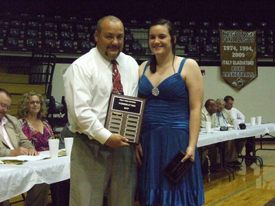Image: Coach Bales and daughter, Kaytlyn — Coach Bales presented his daughter with Powerlifting MVP.  Kaytlyn also won the Tennis MVP.