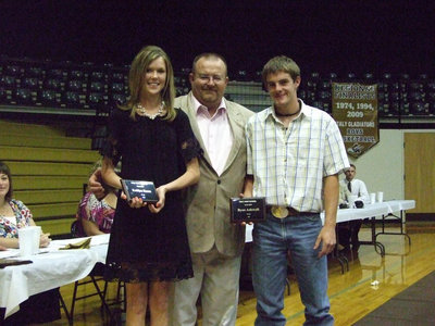 Image: Track MVP — (L-R) Kaitlyn Rossa, Coach Robert Sollers and Ryan Ashcraft.