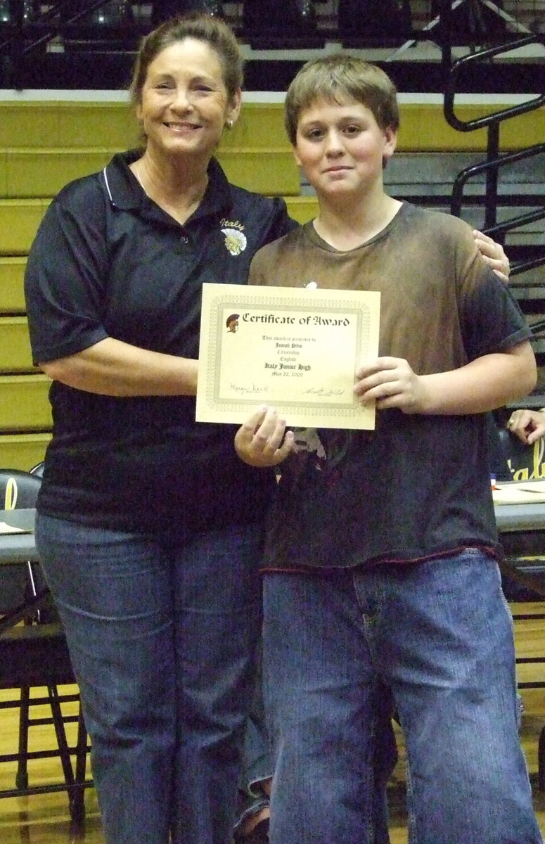 Image: Joseph Pitts — Joseph received the Citizenship award from Mrs. Davis.