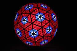 Image: New Year’s Eve Ball — The New Year’s Eve Ball in Times Square is brand new, as of Nov. 11, 2008.  The geodesic sphere weighs 11, 875lbs  and is covered in 2,668 Waterford Crystals.  It is capable of creating more than 16 million colors and billions of patterns-almost a kaleidoscope effect.