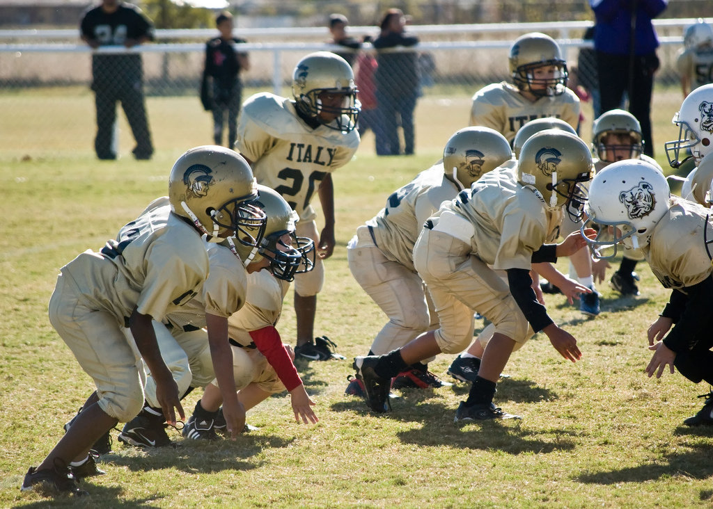 Image: The Stare Down — The C-Team Defense was trained on the Palmer Bulldogs offense looking determined to keep them from scoring at the last IYAA home game in Italy on Saturday.