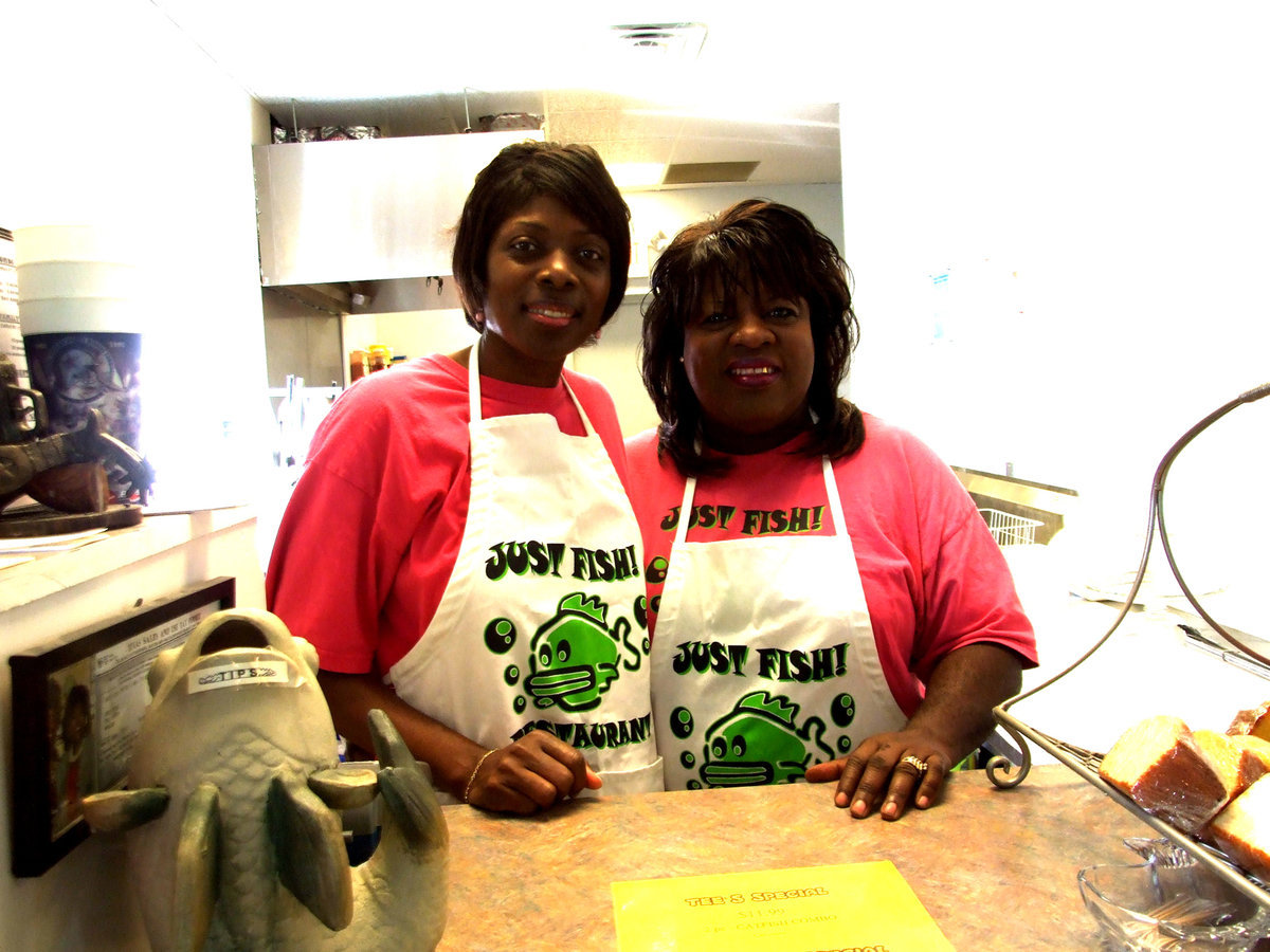 Image: Shermalita and Matilda — Shermalita Alexander Watson and Matilda Jerry Williams co-owners of “Just Fish”.