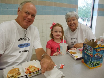 Image: Sadie Hienz with Grandparents — Sadie Hines has her Grandparents, Bruce and Sandra Ryder eating lunch with her on Grandparent’s Day. Sandra said, “We think Grandparent’s day is great fun.”