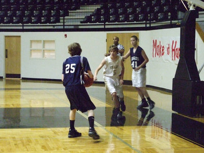 Image: Campbell gives chase — Colton Campbell #5 guards the inbounder and then sets his sights on the poor lad who caught the pass.