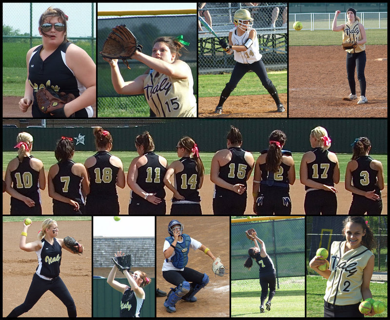 Image: The 2010 Italy Lady Gladiators’ all-district selections — The 2010 Lady Gladiators’ softball team, regional quarterfinal champions and regional semi-finalists, fielded nine all-district performers this season, three of which were all-academic. Middle row: #10 Courtney Westbrook, #7 Alma Suaste, #18 Bailey Bumpus, #14 Drew Windham, #15 Cori Jeffords, #12 Alyssa Richards, #17 Megan Richards and #3 Anna Viers.