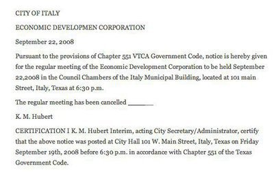 Image: EDC meeting cancellation — The regularly scheduled meeting of Italy’s Economic Development Corporation has been cancelled.