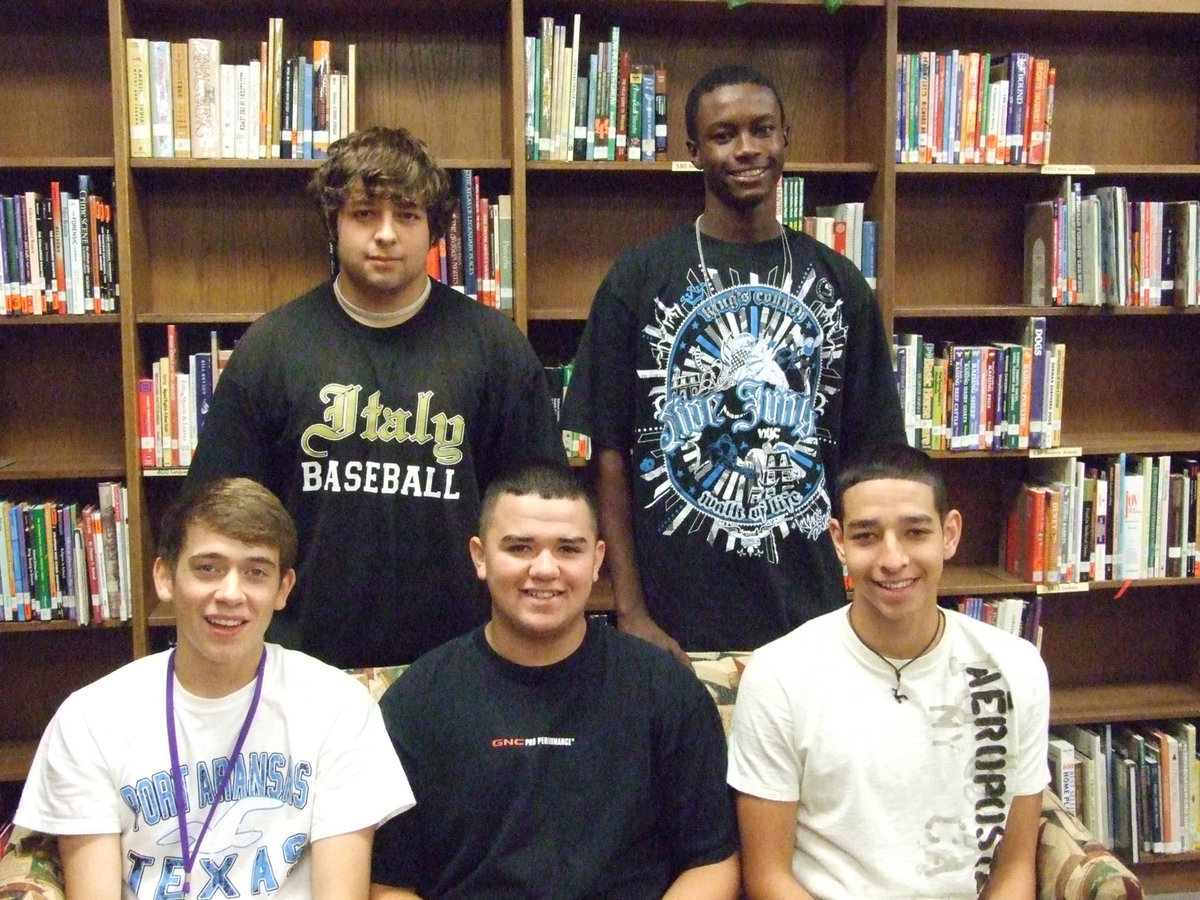 Image: King Gladiator — (Back Row L-R) Ivan Roldan and Aaron Thomas
    (Bottom Row) Dan Crownover, Ross Enriquez and Oscar Gonzalez
    The Homecoming King will be crowned on Friday.