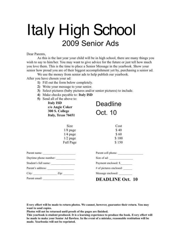 Image: Senior Ads submission form — The deadline to submit Senior Ads is October 10, 2008.