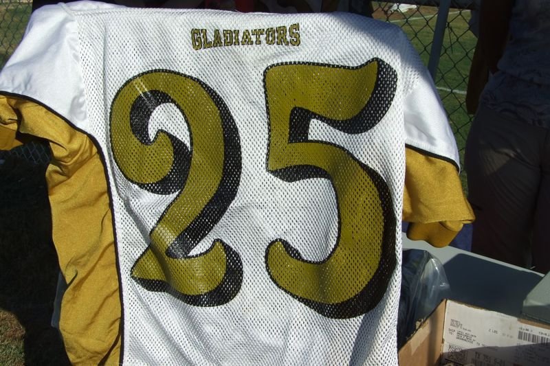 Image: Vintage jersey — This Gladiator vintage football jersey #25 was worn in 2001.