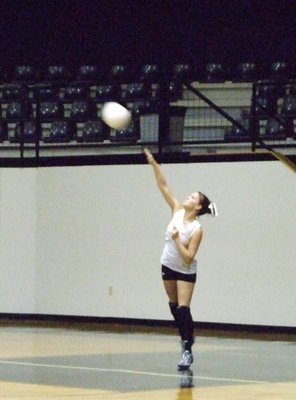 Image: Lady Gladiators serve — Senior Lindsey Brogdon serves the ball.