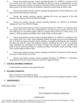 Image: City Council Meeting Agenda, September 14, 2009 – page 2
