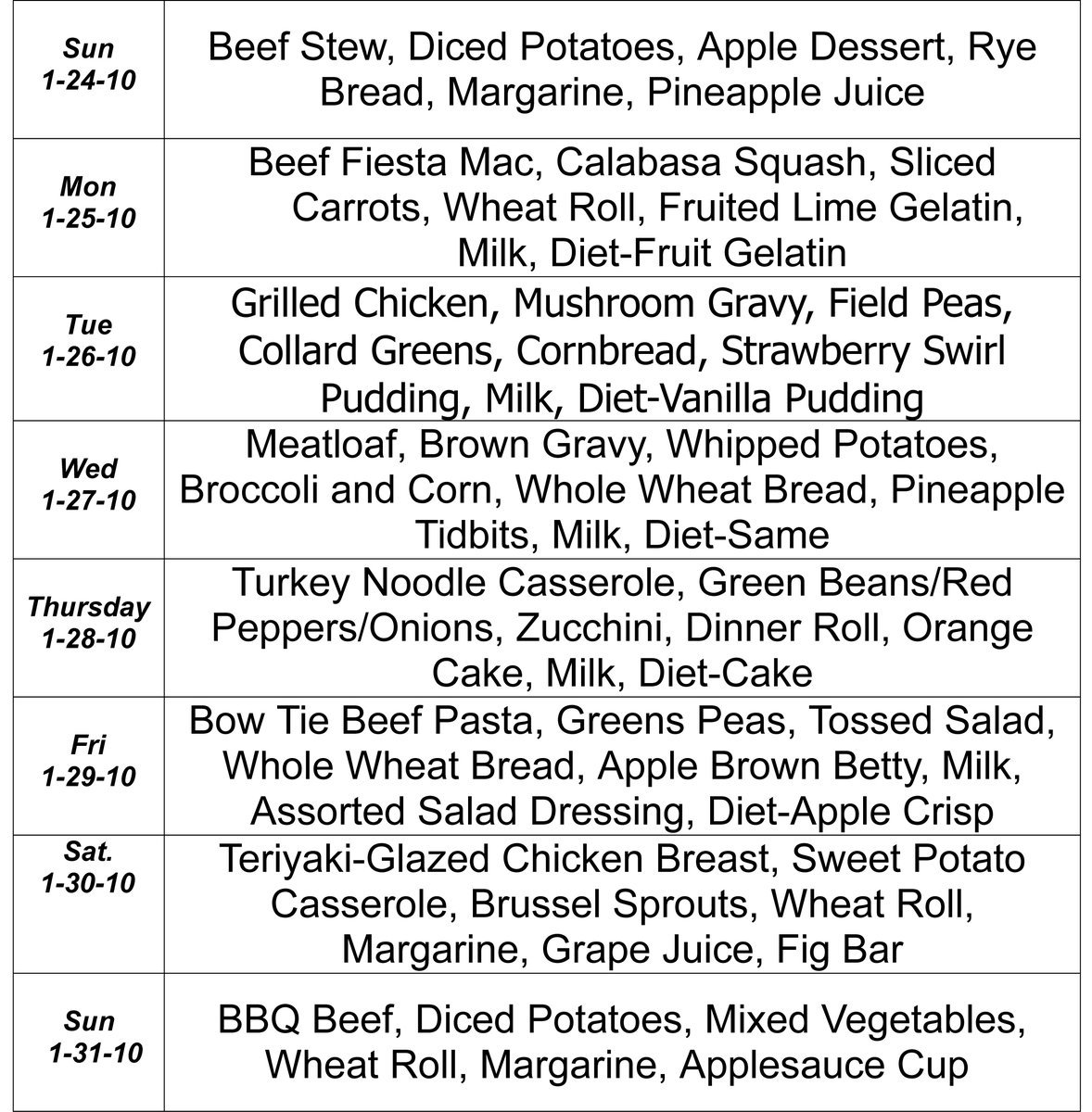 Image: January Menu – pg 4