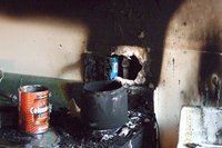 Image: Fire damaged the kitchen — The kitchen fire did not damage the building, on Morgan Road. Construction materials used in the dome home make it fire resistant.