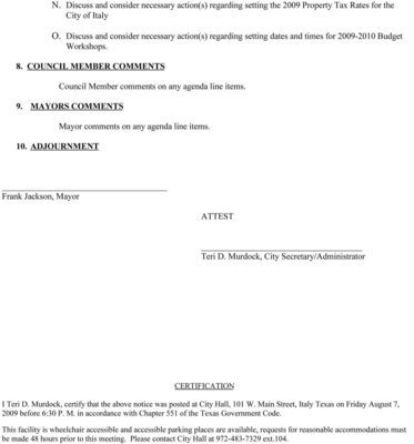 Image: August 10, 2009 – City Council Agenda (pg 2)