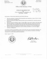 Image: Involuntary Dissolution letter — Letter from the Texas Secretary of State dissolving the Italy Chamber of Commerce incorporation.